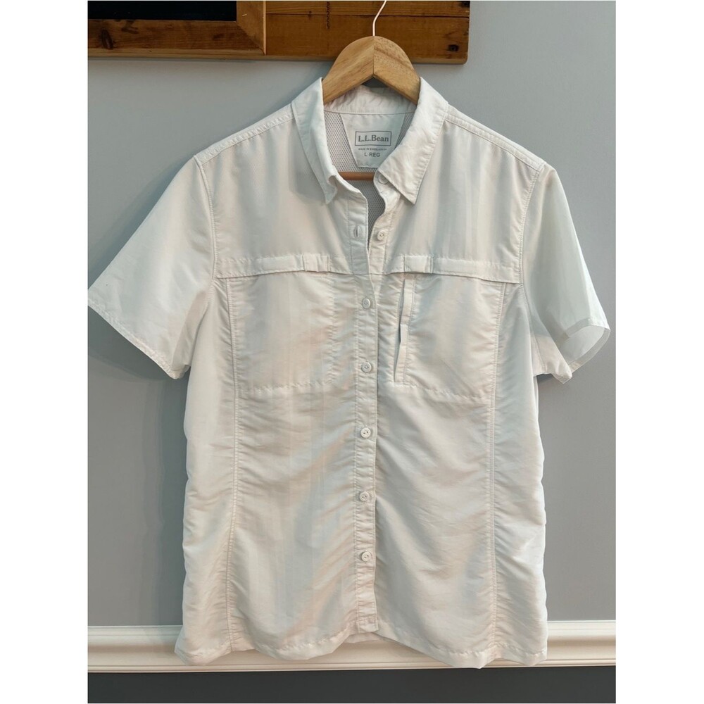 L.L.Bean Fishing Shirt White Short Sleeve Vented Outdoor Hiking Camp Shirt